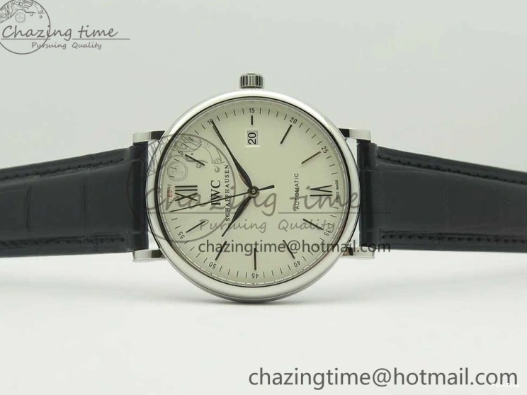 MIROTIME 0306 Supportive Portofino Automatic SS AF 1:1 Best Edition White Dial on Black Croco Leather Strap A 7184